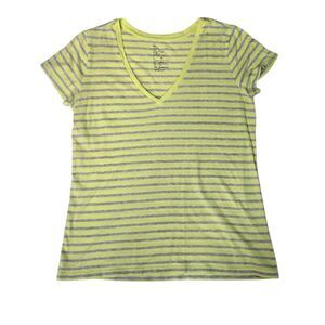 Gap Essential V-Neck Womens Short Sleeve Top MED Yellow Gray Striped Pima Cotton